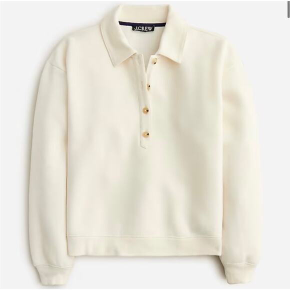 J. Crew Heritage Fleece Polo Sweatshirt Ivory size Medium - Picture 4 of 5